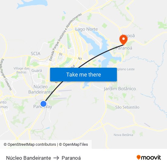 Núcleo Bandeirante to Paranoá map