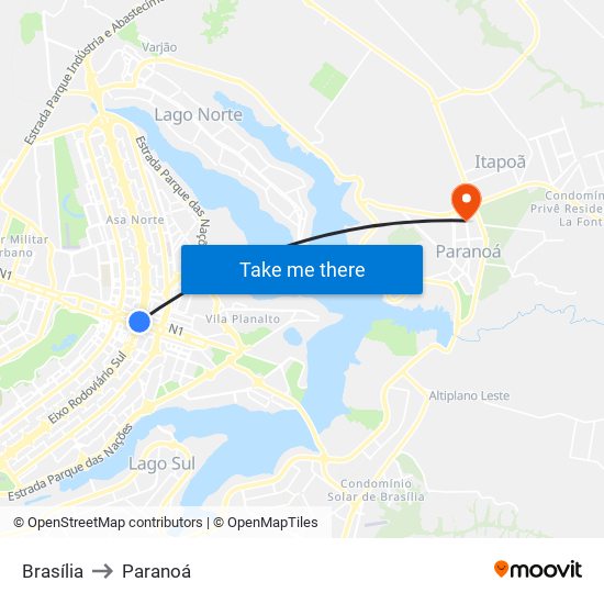 Brasília to Paranoá map