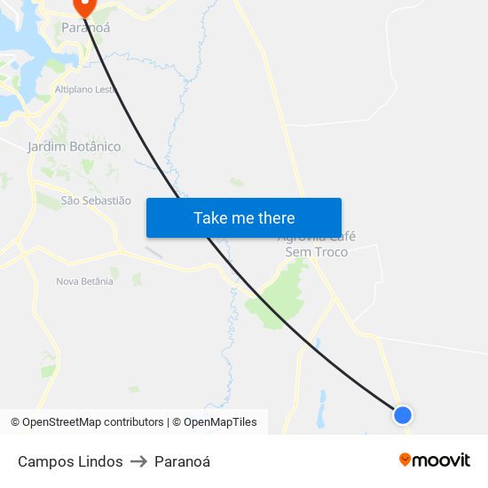 Campos Lindos to Paranoá map