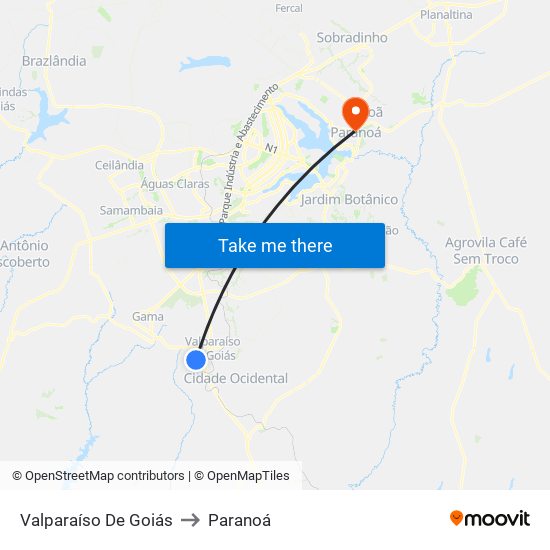 Valparaíso De Goiás to Paranoá map