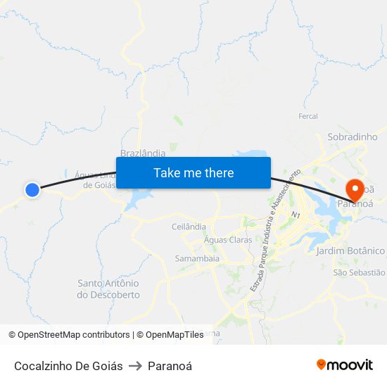 Cocalzinho De Goiás to Paranoá map