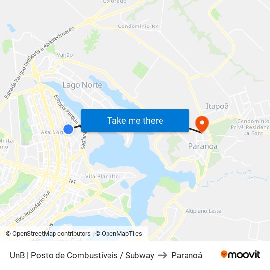 UnB | Posto de Combustíveis / Subway to Paranoá map