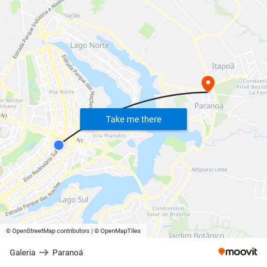 Galeria to Paranoá map