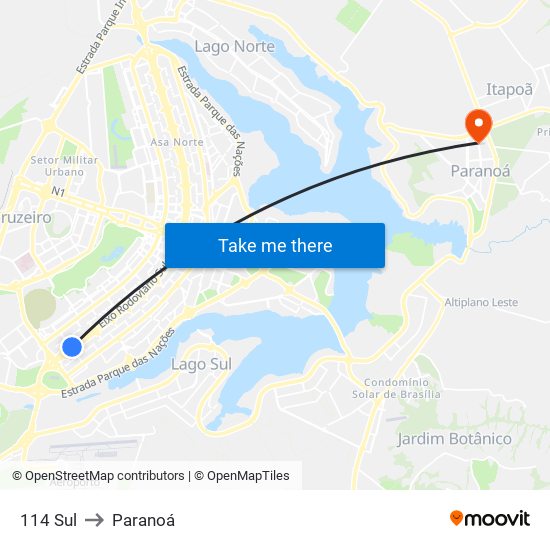 114 Sul to Paranoá map