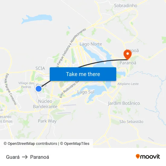 Guará to Paranoá map