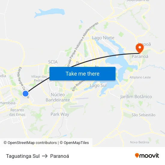 Taguatinga Sul to Paranoá map