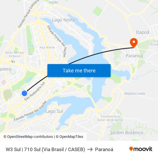 W3 Sul | 710 Sul (Via Brasil / CASEB) to Paranoá map