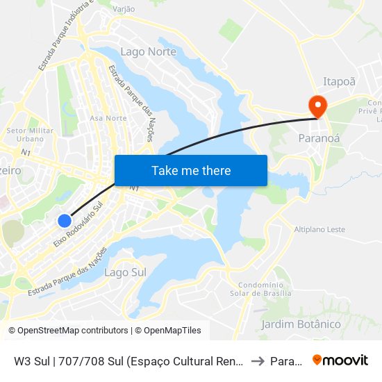 W3 Sul | 707/708 Sul (Espaço Cultural Renato Russo) to Paranoá map