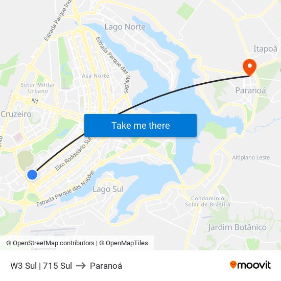 W3 Sul | 715 Sul (SICOOB) to Paranoá map