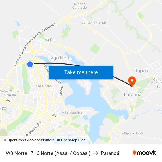 W3 Norte | 716 Norte (Assai / Cobasi) to Paranoá map