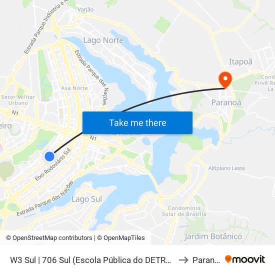 W3 Sul | 706 Sul (Escola Pública do DETRAN-DF) to Paranoá map