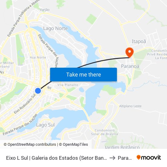 Eixo L Sul | Galeria dos Estados (Setor Bancário Sul) to Paranoá map