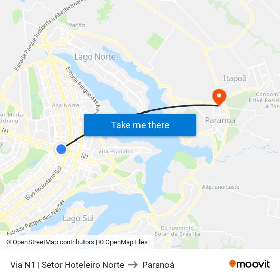 Via N1 | Setor Hoteleiro Norte to Paranoá map