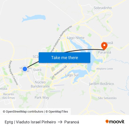 Eptg | Viaduto Israel Pinheiro to Paranoá map