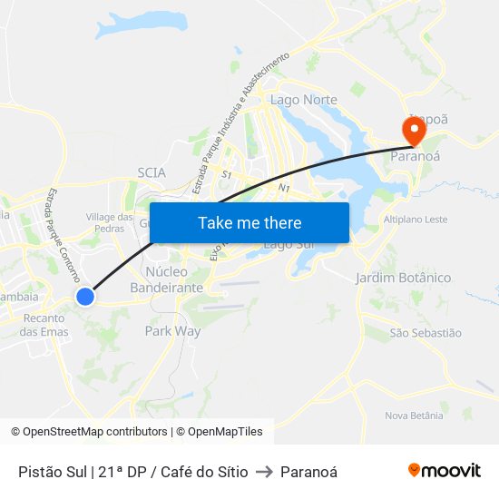 Pistão Sul | 21ª DP / Café do Sítio to Paranoá map