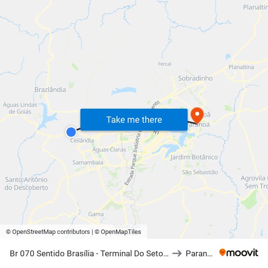 Br 070 Sentido Brasília - Terminal Do Setor O to Paranoá map