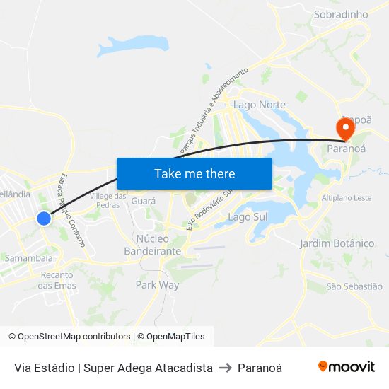Via Estádio | Super Adega Atacadista to Paranoá map