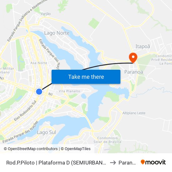 Rod.P.Piloto | Plataforma D (SEMIURBANO) to Paranoá map