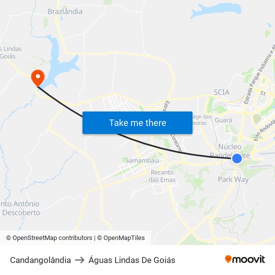 Candangolândia to Águas Lindas De Goiás map