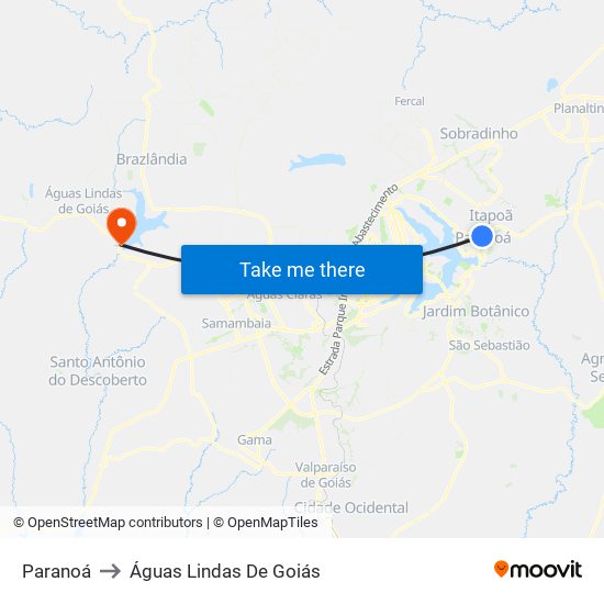 Paranoá to Águas Lindas De Goiás map