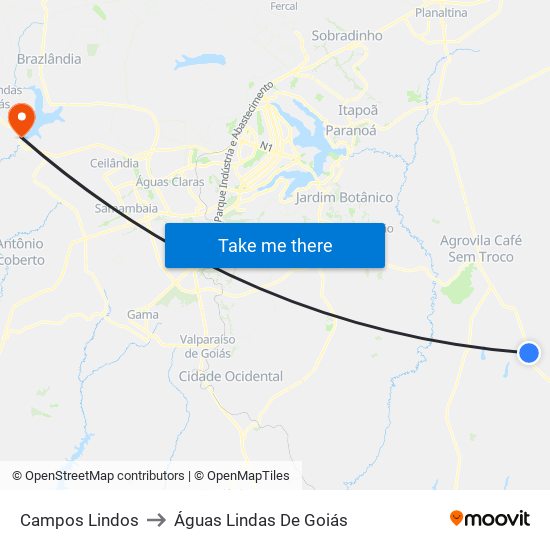 Campos Lindos to Águas Lindas De Goiás map
