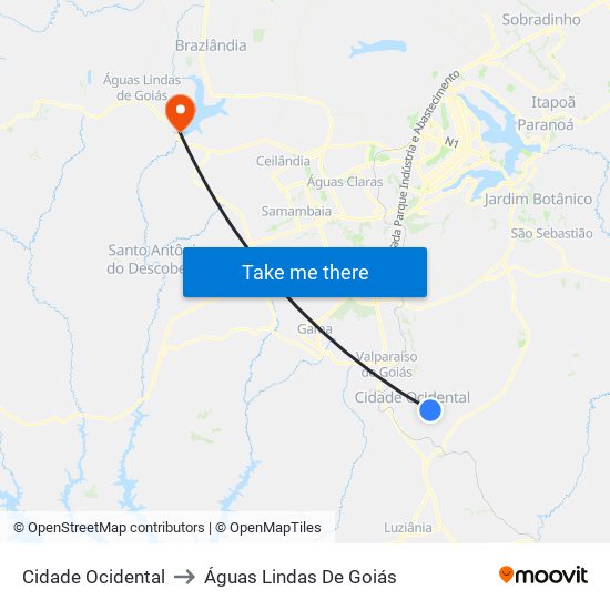 Cidade Ocidental to Águas Lindas De Goiás map