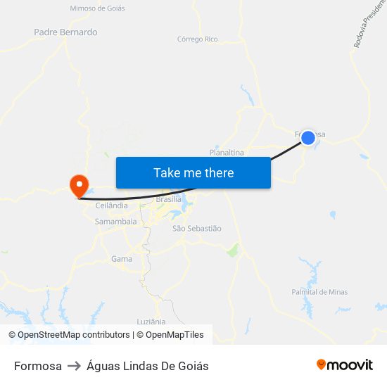 Formosa to Águas Lindas De Goiás map