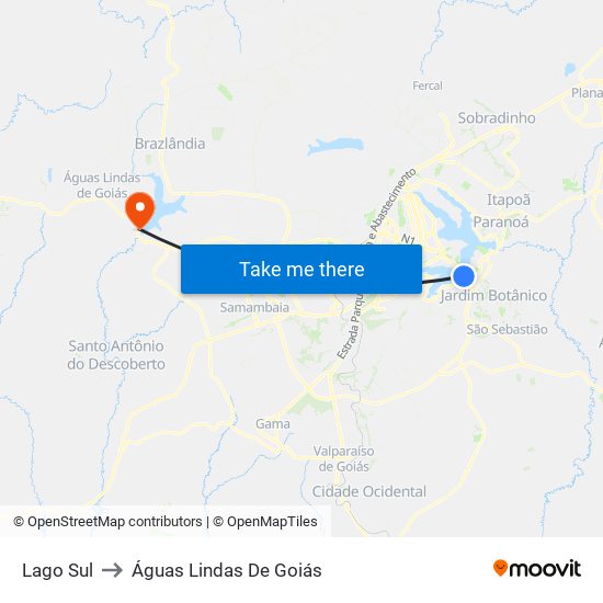 Lago Sul to Águas Lindas De Goiás map