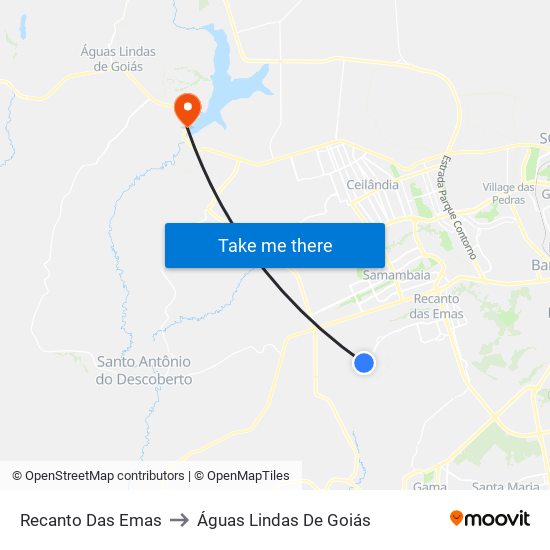 Recanto Das Emas to Águas Lindas De Goiás map