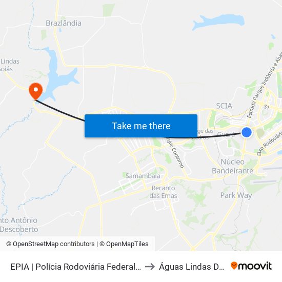 EPIA | Polícia Rodoviária Federal / NOVACAP to Águas Lindas De Goiás map