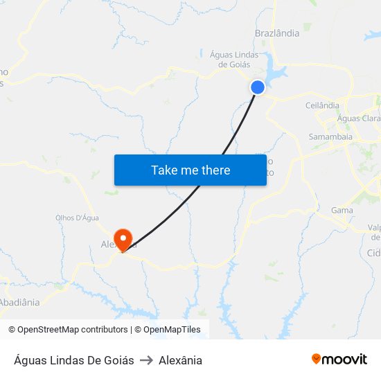 Águas Lindas De Goiás to Alexânia map