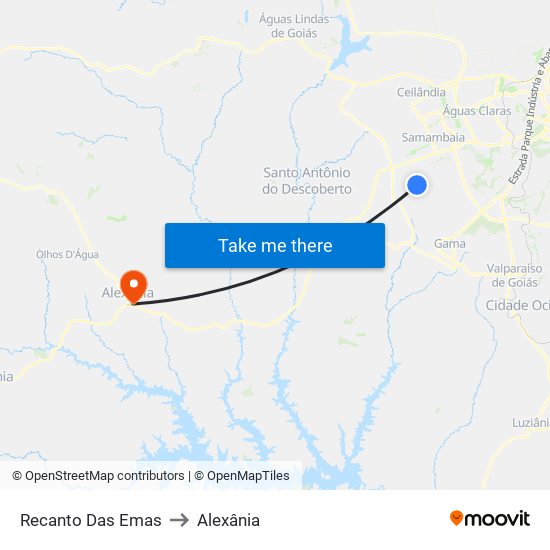 Recanto Das Emas to Alexânia map
