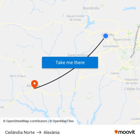 Ceilândia Norte to Alexânia map