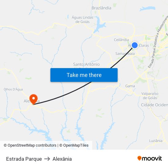 Estrada Parque to Alexânia map