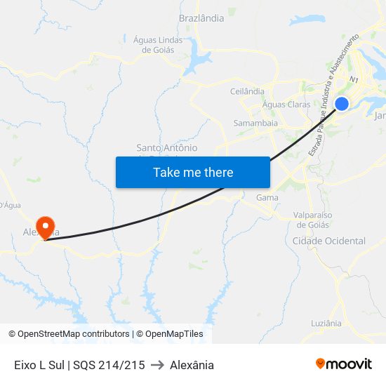 Eixo L Sul | SQS 214/215 to Alexânia map