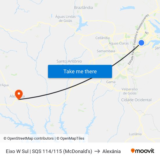 Eixo W Sul | SQS 114/115 (McDonald's) to Alexânia map