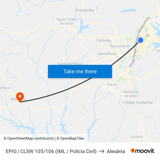 EPIG | CLSW 105/106 (IML / Polícia Civil) to Alexânia map
