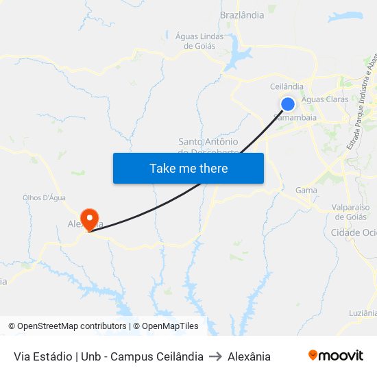 Via Estádio | Unb - Campus Ceilândia to Alexânia map