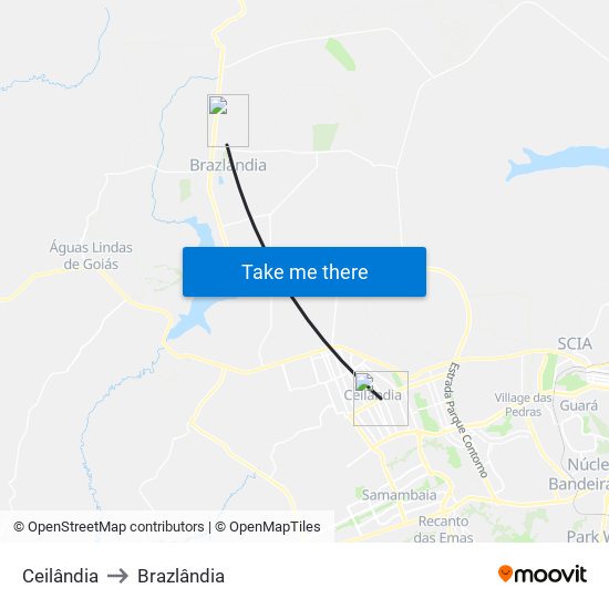 Ceilândia to Brazlândia map