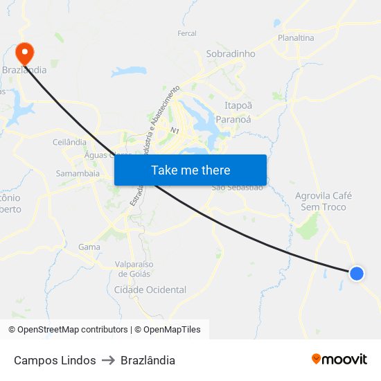 Campos Lindos to Brazlândia map