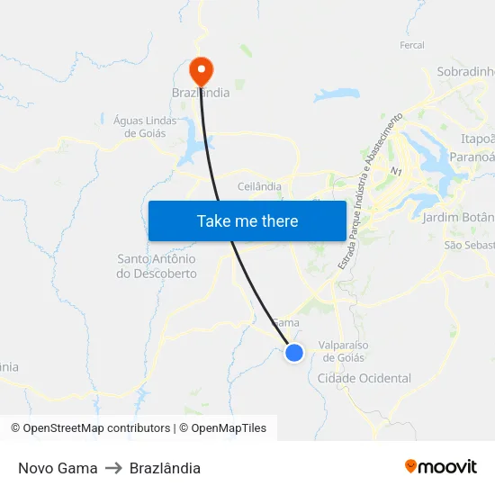 Novo Gama to Brazlândia map