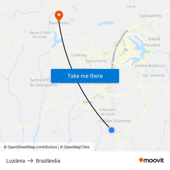Luziânia to Brazlândia map