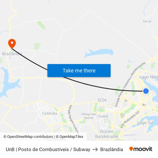 UnB | Posto de Combustíveis / Subway to Brazlândia map