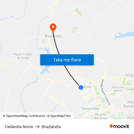 Ceilândia Norte to Brazlândia map