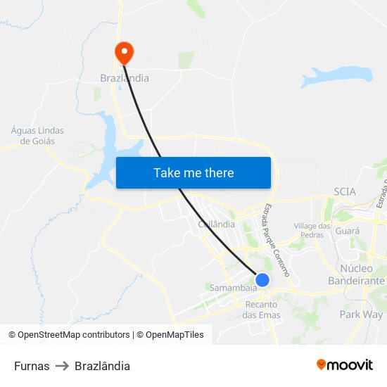 Furnas to Brazlândia map