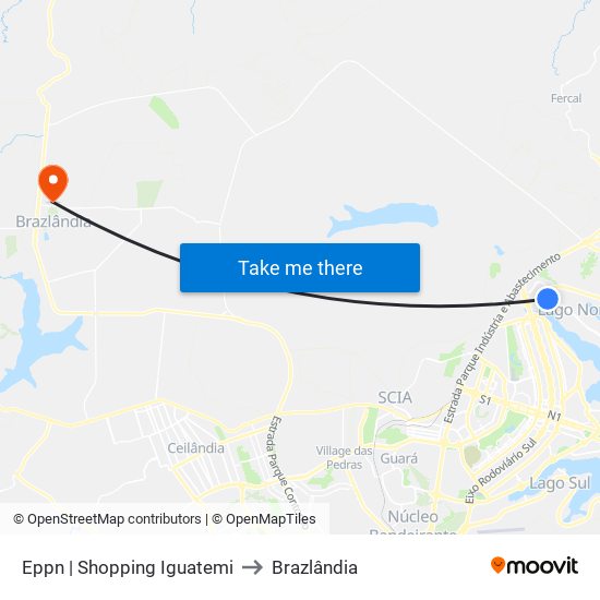 Eppn | Shopping Iguatemi to Brazlândia map