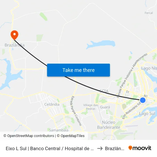 Eixo L Sul | Banco Central / Hospital de Base to Brazlândia map