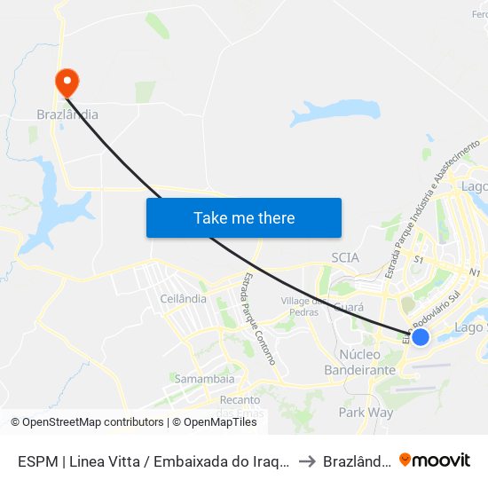 ESPM | Linea Vitta / Embaixada do Iraque to Brazlândia map