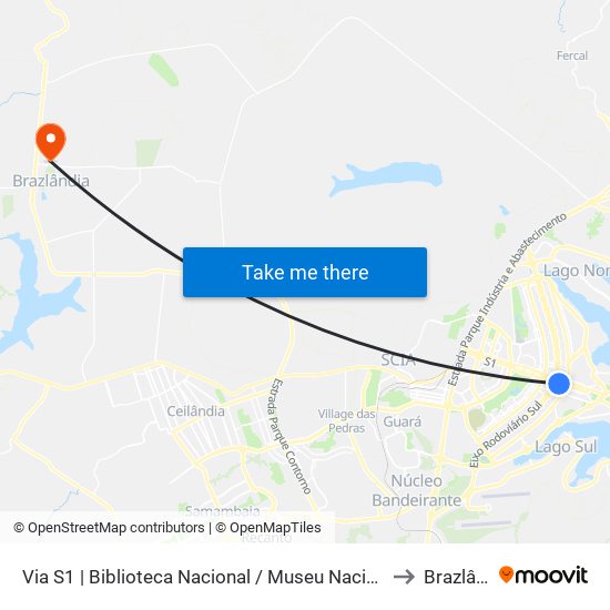 Via S1 | Biblioteca Nacional / Museu Nacional / SESI LAB to Brazlândia map