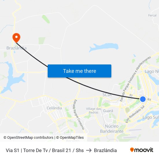 Via S1 | Torre De Tv / Brasil 21 / Shs to Brazlândia map